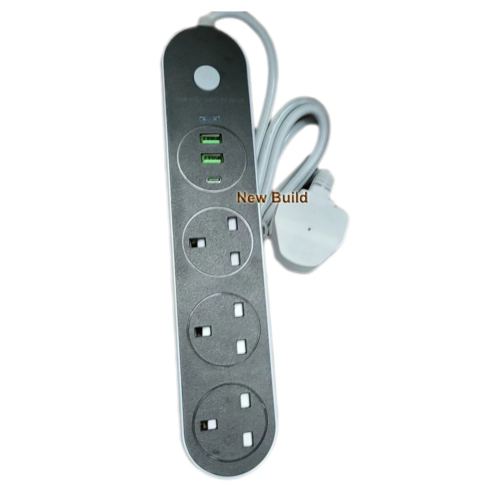 British USB Extension Wall Socket Way Outlet  black color Plug  Power Strip 13A