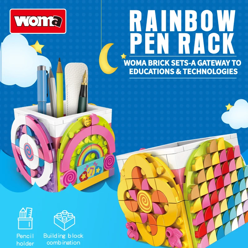 Woma Toys C.9221 Assemble Mini Building Block Brick Home Decoration Toy Gift Container Pen Rack For Kids