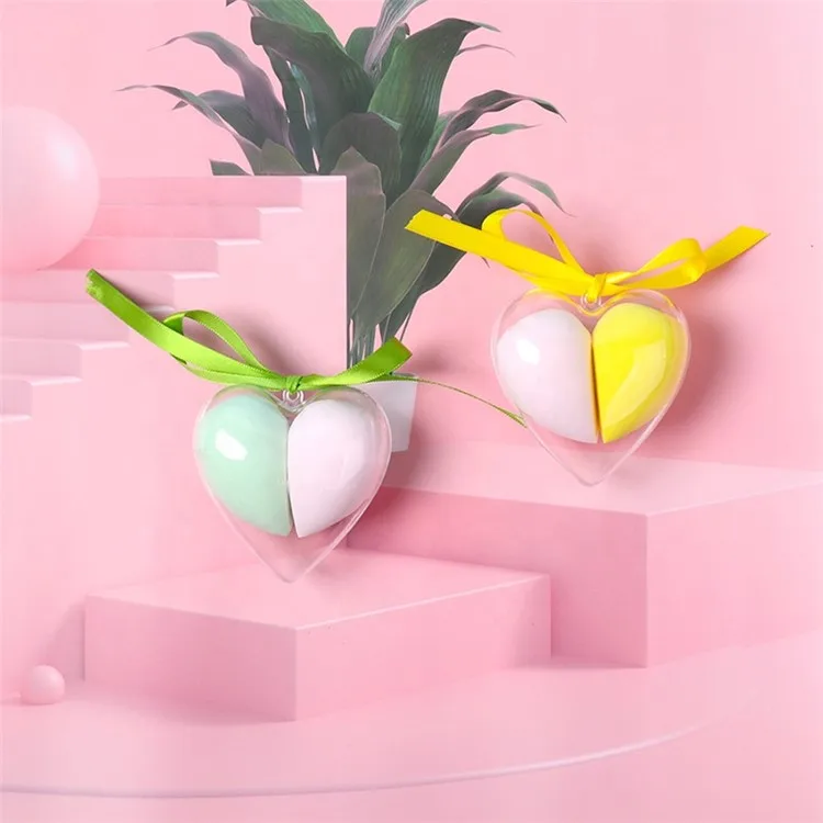 2PCS Love Box Case Beauty Facial Blender Colorful Super Soft Cosmetic Blending Heart Makeup Sponge Set