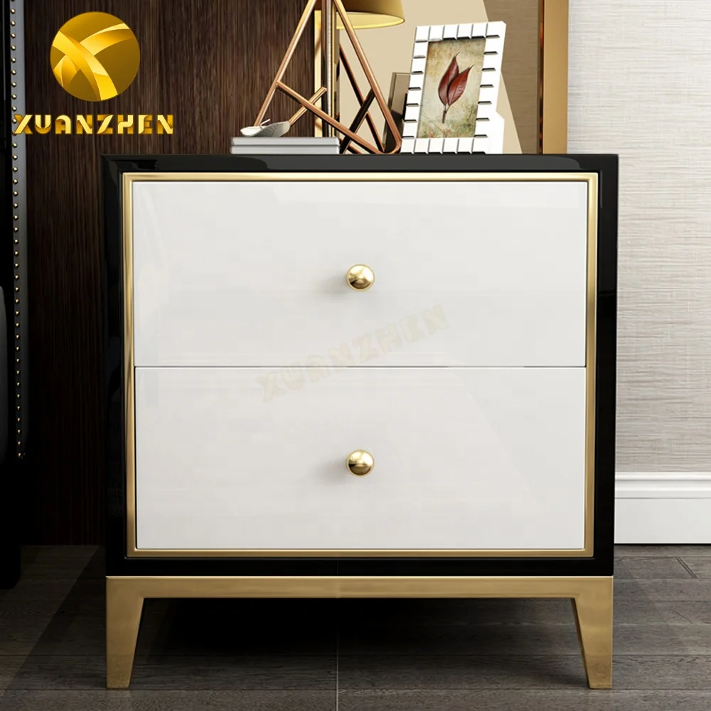 Bedroom Furniture White Black Bedside Cabinet Modern Night Stand Modern Luxury Smart Bedside Table With Two Drawers