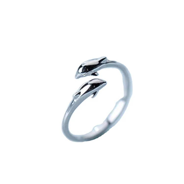 Keiyue Fashion Girls 925 Sterling Silver Dolphin Shape Ring Adjustable Open Cute Animal Finger Rings For Women