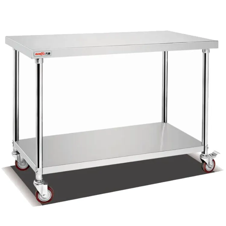 Commercial Restaurant Knocked-Down Prep Lab Mobile Stainless Steel Work Table/Prep Work Bench W/ Back splash & Wheels Wholesale
