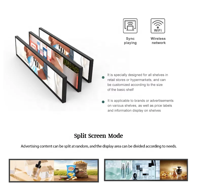 Display stretched bar wide screen for retail shore flexible screen LCD film screen digital signage and displays