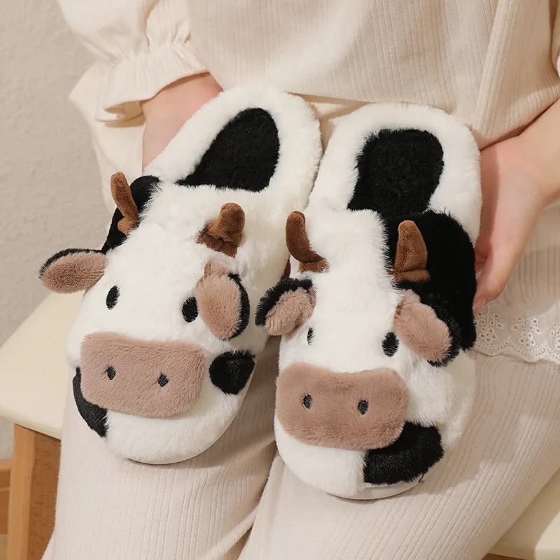 Cute Animal Fur Slipper For Women Men Fashion Kawaii Fluffy Winter Warm Slippers Lovers Cartoon Teddy Bear House Shoes