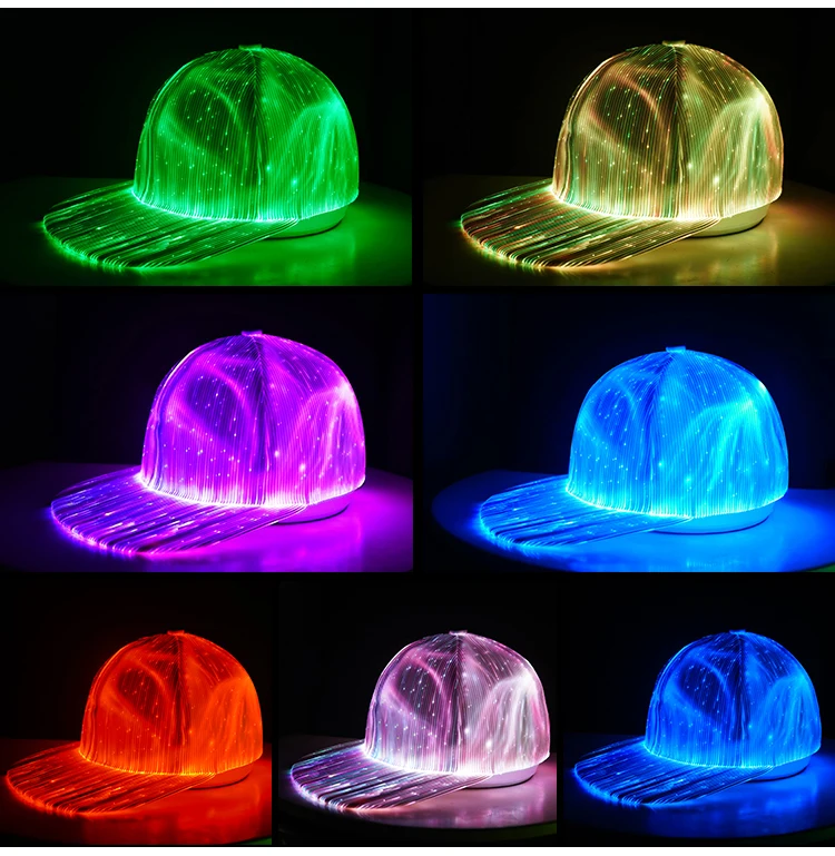 Custom LED Fiber Optic Light Theme Hip Hop Hat Custom Exclusive Bar Party Pattern LED Full Color Fiber Optic Light Baseball Caps