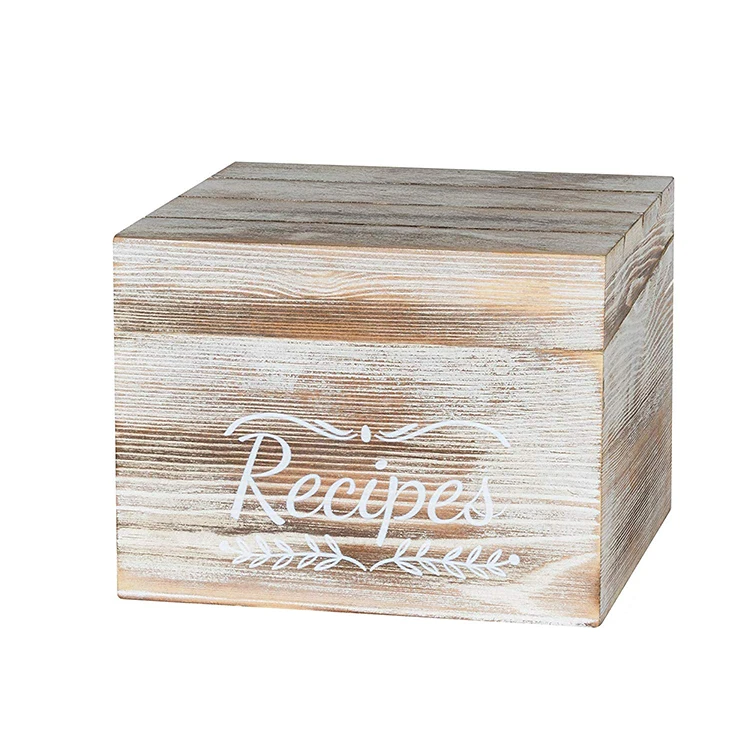 Vintage And Unique Kitchen Rustic Wood Recipe Box with Cards and Dividers