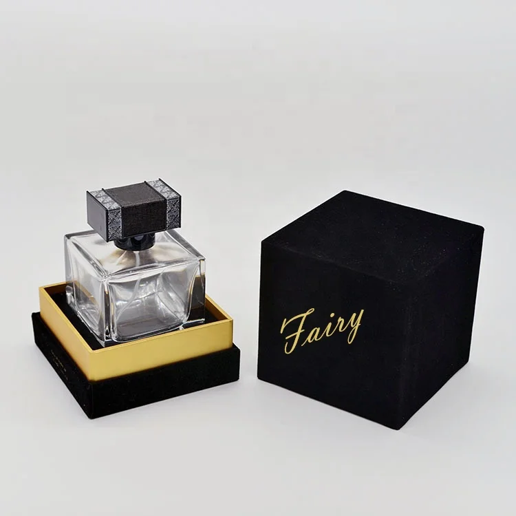 100ml Empty High Quality OEM Special Design Transparent square Glass Perfume Bottle With Velvet Gift Box