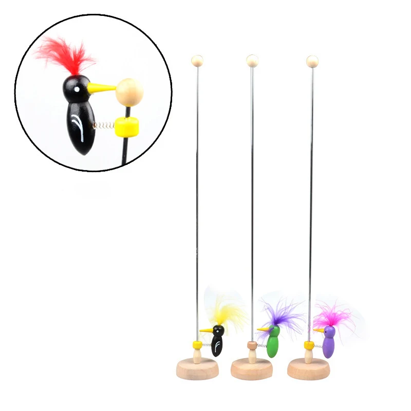 Educational Toy Wood Pecking Sliding Toy Bird on a Stick Pole Wood Craft Woodpecker Toy