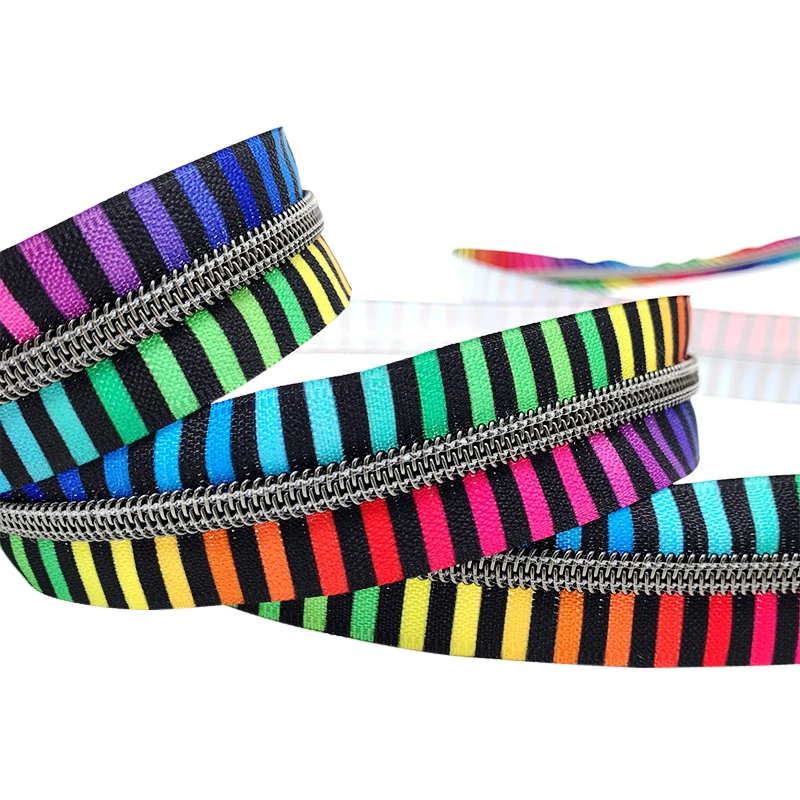 Fancy #5 Open End Printed Nylon Zipper Long Chain Electroplated Gunmetal Teeth Zip Colorful Nylon Zipper Tape