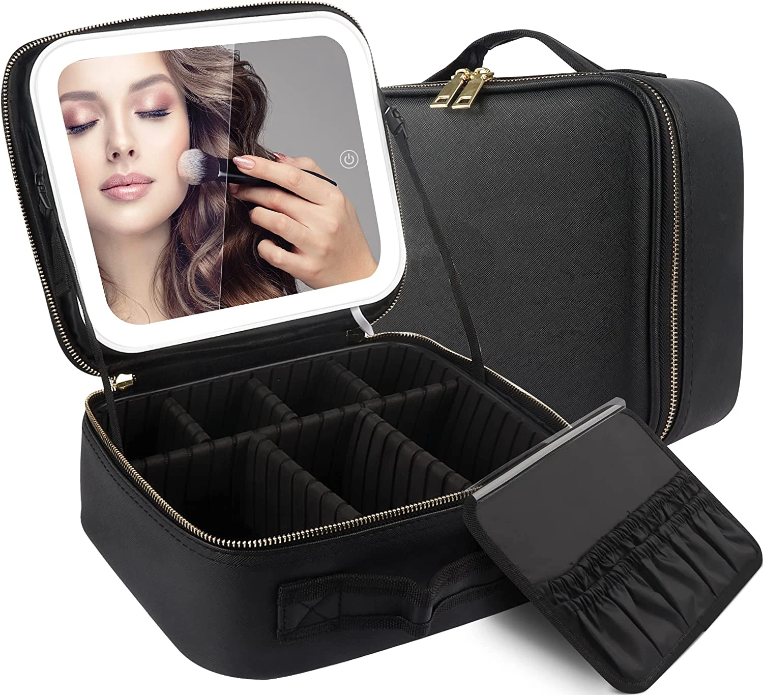 New Large Capacity Desktop Cosmetic Storage Box Waterproof Leather Travel Portable Makeup Bag Case With Led Light Mirror