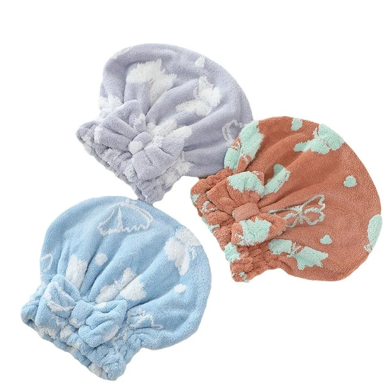 Cheap fast delivery Super absorbent coral velvet Leopard print Bow Hair Towel Cap Rapid Drying Towel For Hair Hair Drying Towel