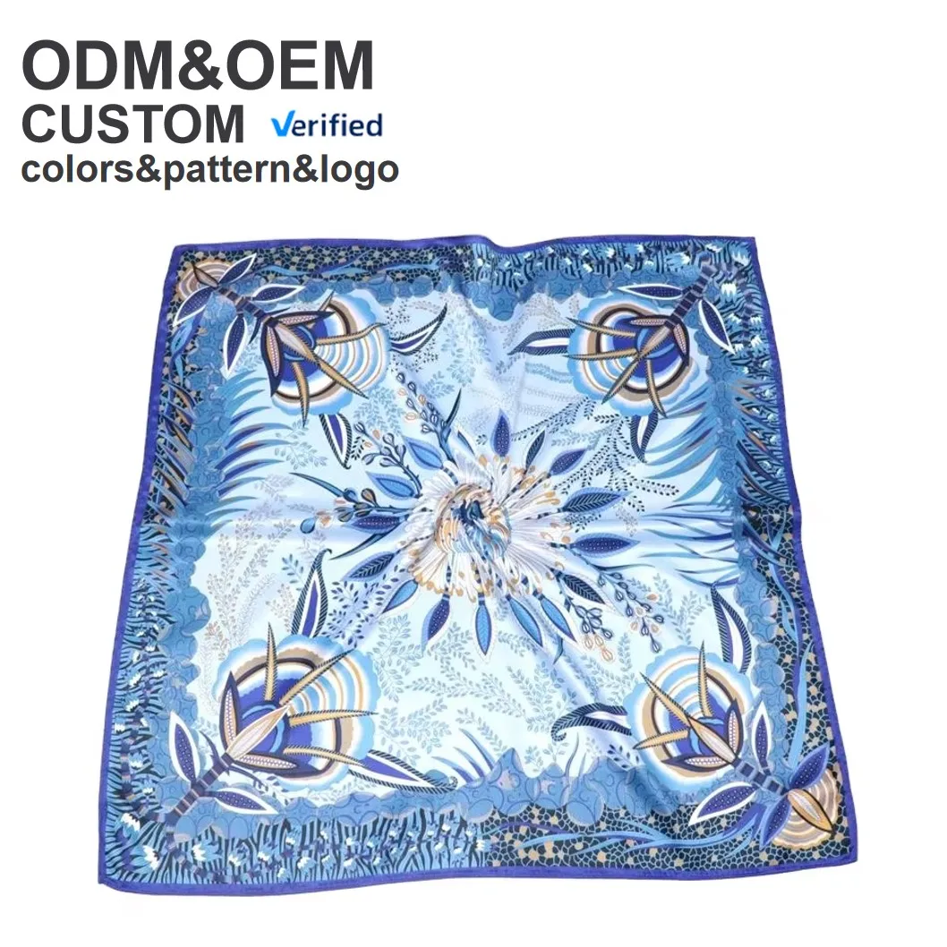 BOYI Wholesale Custom Printing Scarf Spring Season Silk Feeling Square Style Floral Pattern Scarves