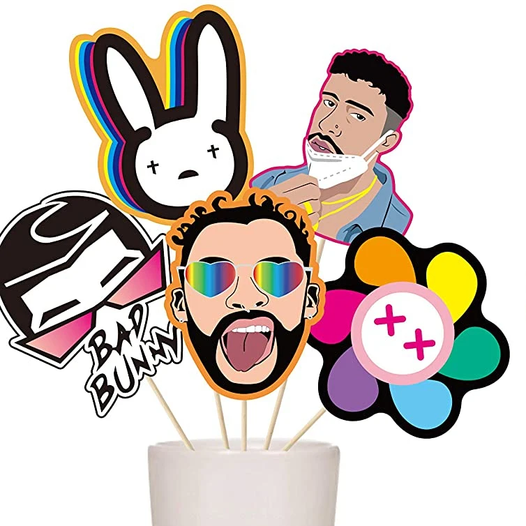 30Pcs Bad Bunny Paper Card  Table Toppers Paper Music Character Themed Birthday Party Favor Decorations