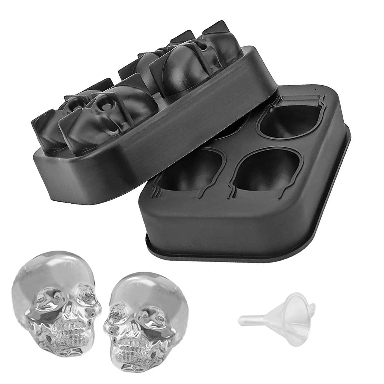 Reusable Round Square Kitchen Bar Freezer Drinks Whisky Wine Black Bone Shape Ice Ball Maker Cube Mold Silicone Ice Cube Tray
