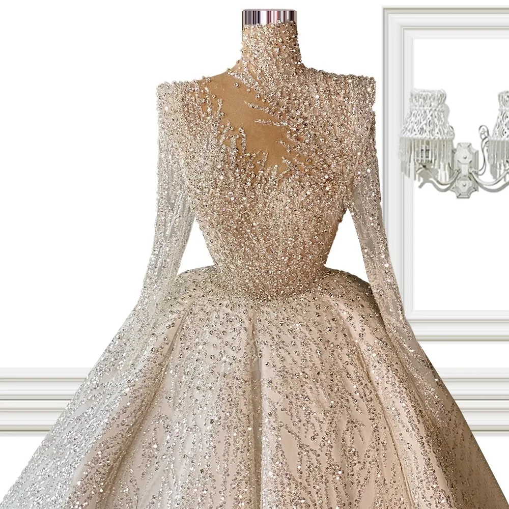 AL1608 2024 sequins french lace wedding bridal dress for party luxury plus size beaded elegant african wedding dress ball gown