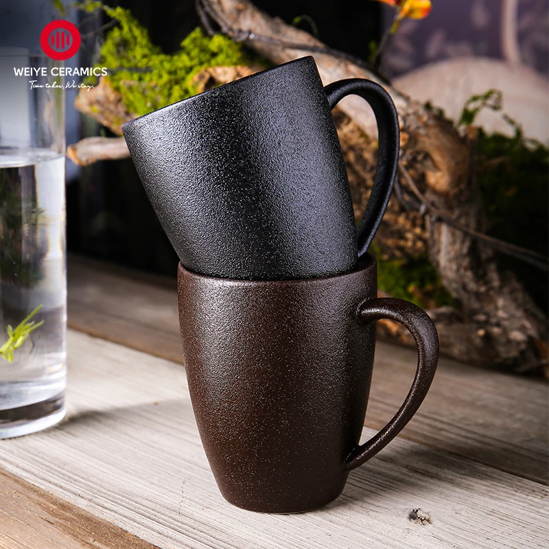 WEIYE Factory Black 400ml 13oz classical Stoneware ceramic coffee cup coffee mug for cafe household accept customize tea cup