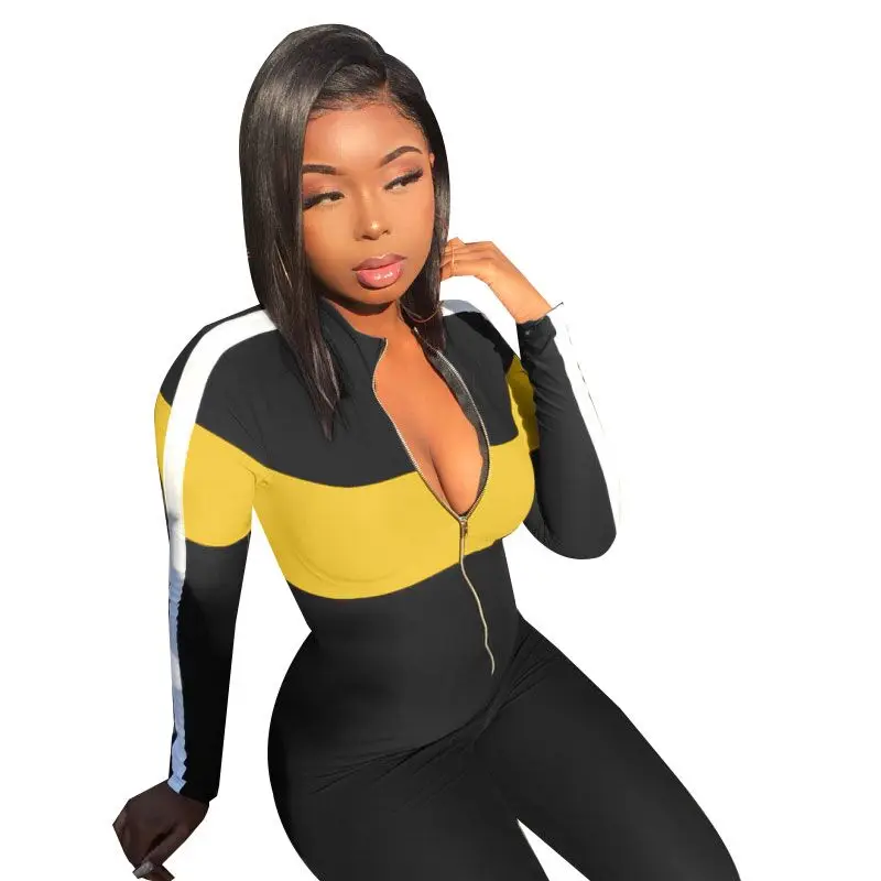 
Long-sleeved tracksuits have zippers Tight sportswear for women Jogging suit for yoga dance sportswear jumpsuit sportswear 