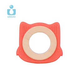 Food grade silicone rattle teether animal fruit round bracelet baby teething toys natural beechwood wooden silicone baby teether