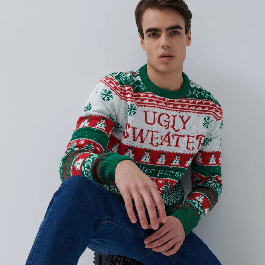 Ugly Christmas Sweater for Men 100% Acrylic Fabric Long Sleeve Round Neck Knitted Pullover Jumper Custom Logo
