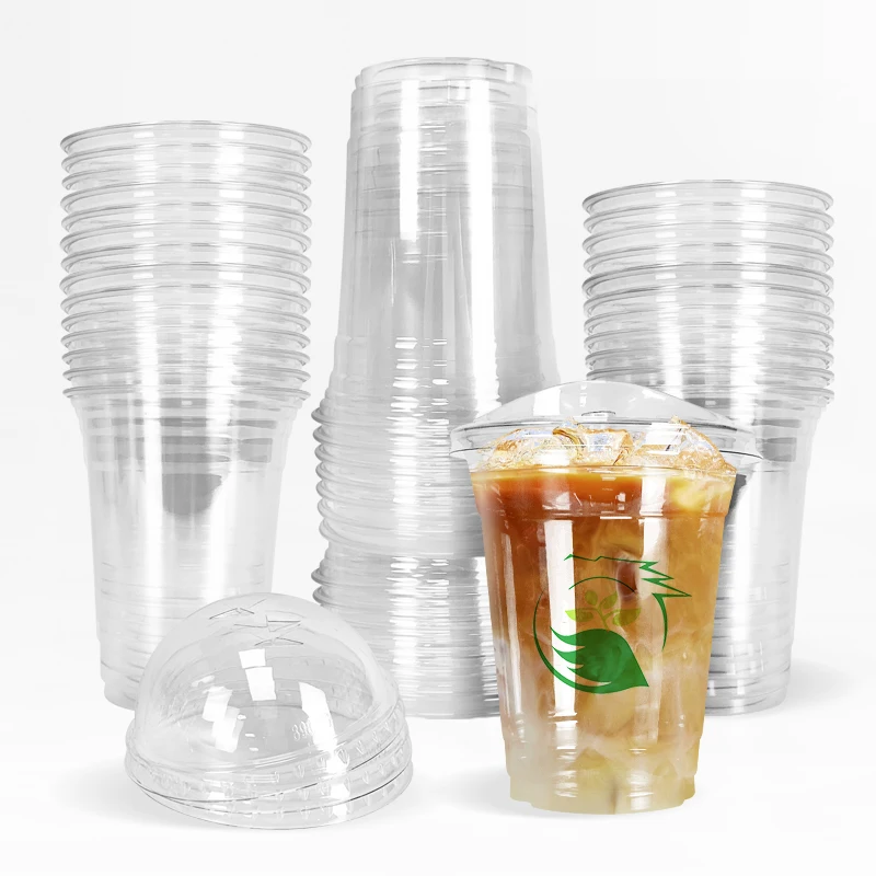 Custom logo printed clear 9,11,12, 14, 16, 18, 20, 24 , 32 oz PP PET transparent disposable plastic boba cup with lid