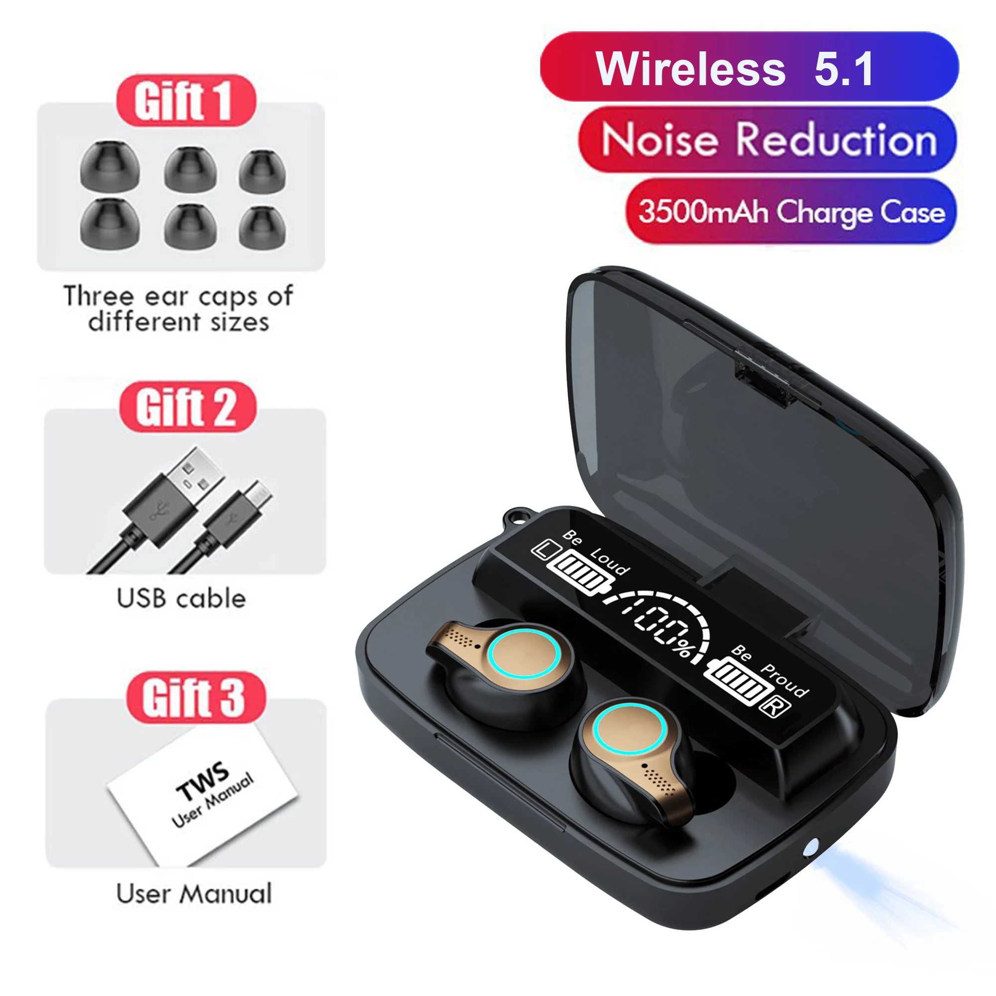 3000mah ipx8 waterproof sports gamming earhook beans wifi wireless earbuds for phone