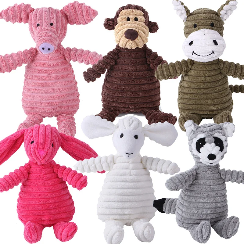 Wholesale Hot Sale High Quality Corduroy Stuffed Sheep Monkey Pig Duck Animals Dog Chew Plush Squeaky Toys for Dogs
