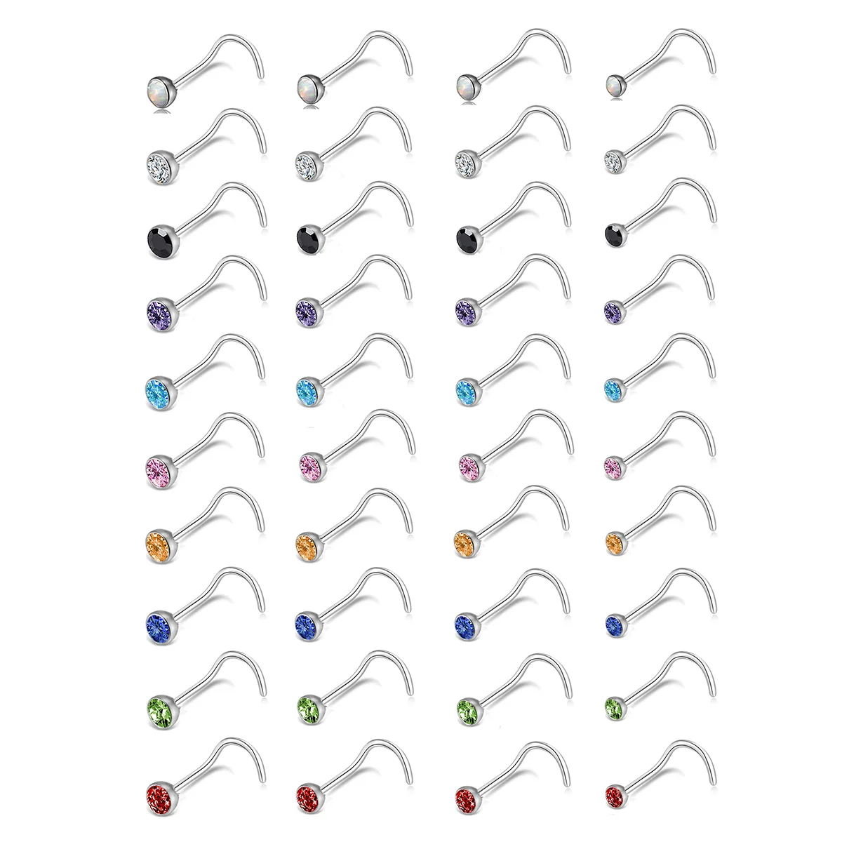 Small Silver Nose Stud Trendy L Shape/Screw/Bone Nose Ring 1.5mm/2mm/2.5mm/3mm CZ Nose Piercing