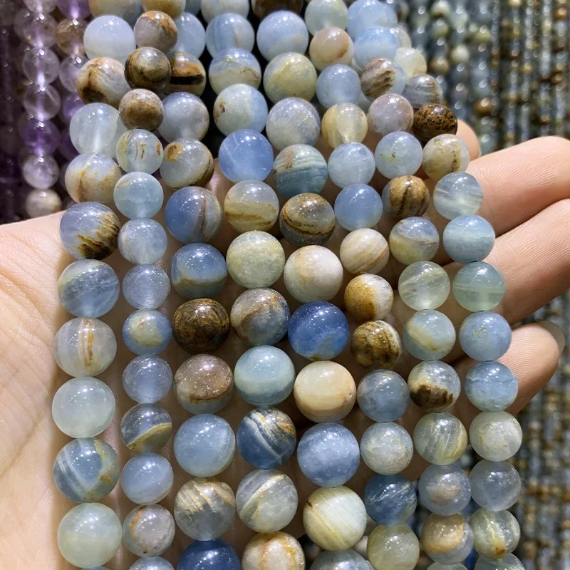 XSJ 6/8/10mm calcite beads heailing crystal gemstone Lemurian Aquatine Calcite Blue Onyx natural stone blue calcite beads