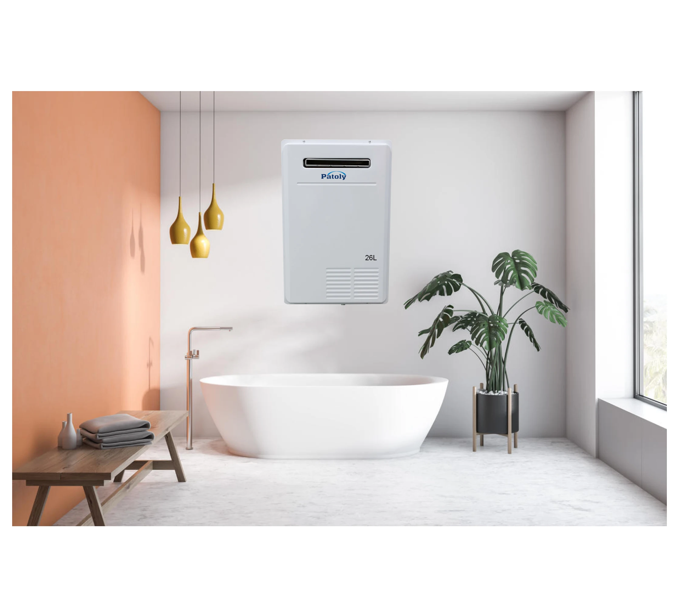 Water flow induction water heater 16L to 22L outdoor gas water heater copper heat converter