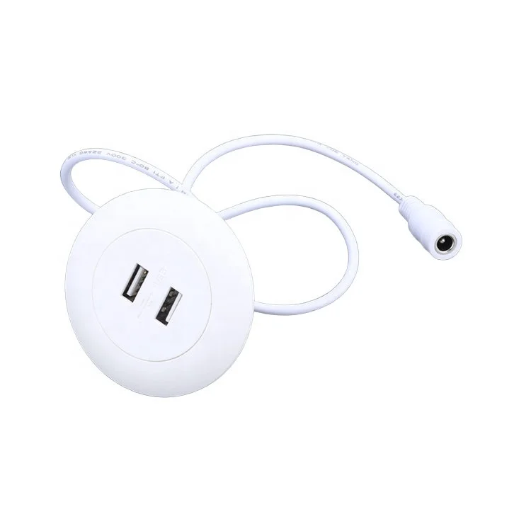 Round White Housing 5V 3.1A Dual USB Car Charger With 22AWG Wire DC Connector For Bus Subway