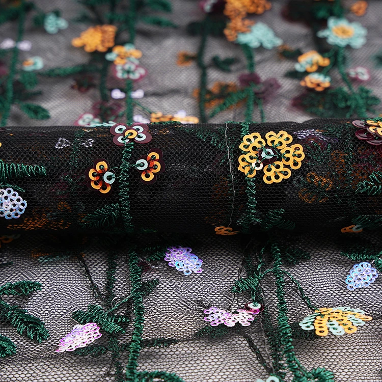 
 В наличии, блестящая вышитая мягкая Тюлевая сетчатая ткань с цветочным узором и блестками для женщин и детей  