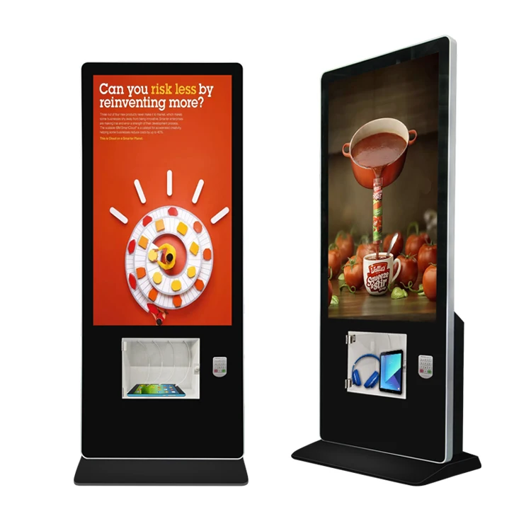 55 inch totem digital kiosk advertising player with Phone charging station and anti-theft door