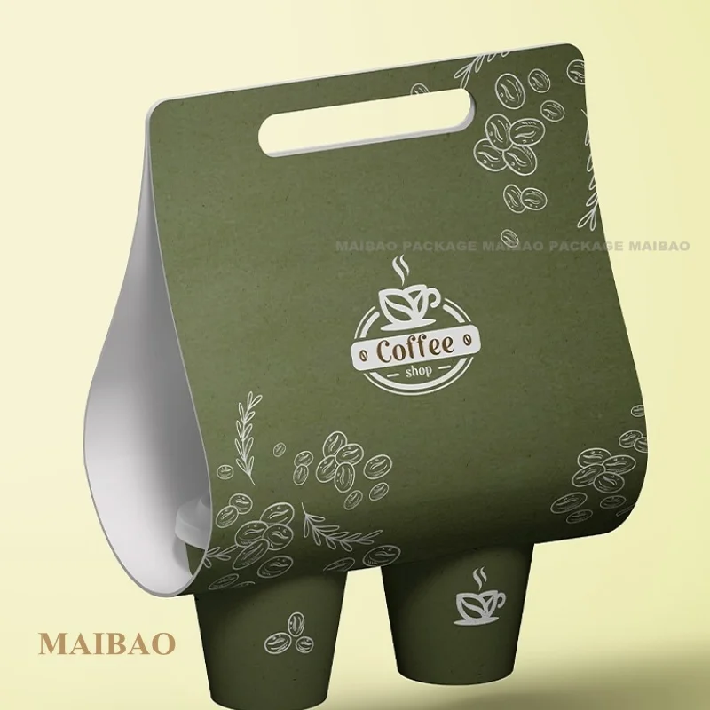 Wholesale Recyclable Rigid Cardboard Paper Coffee Cup Holder Disposable Drink Carrier With Handle Portable Cup Holder