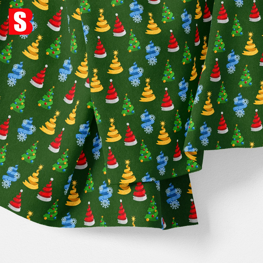 Wholesale 20s 135gsm 100% Cotton Christmas Tree Patterns Fabric For Festive Table Covers Santa Suits Baby Pet Clothing