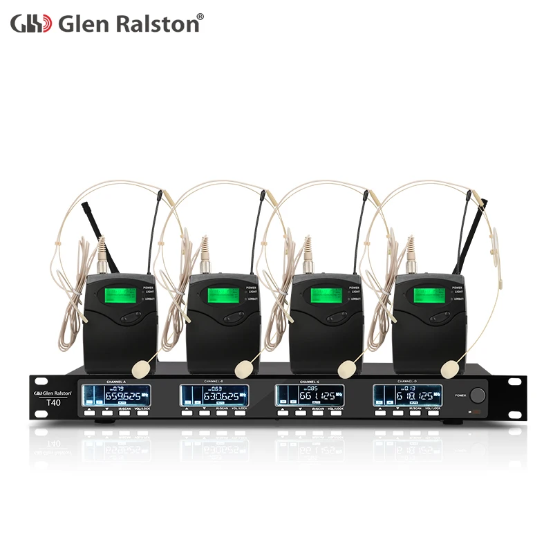 Glen Ralston UHF 4 channels wireless microphone system for stage KTV personal show