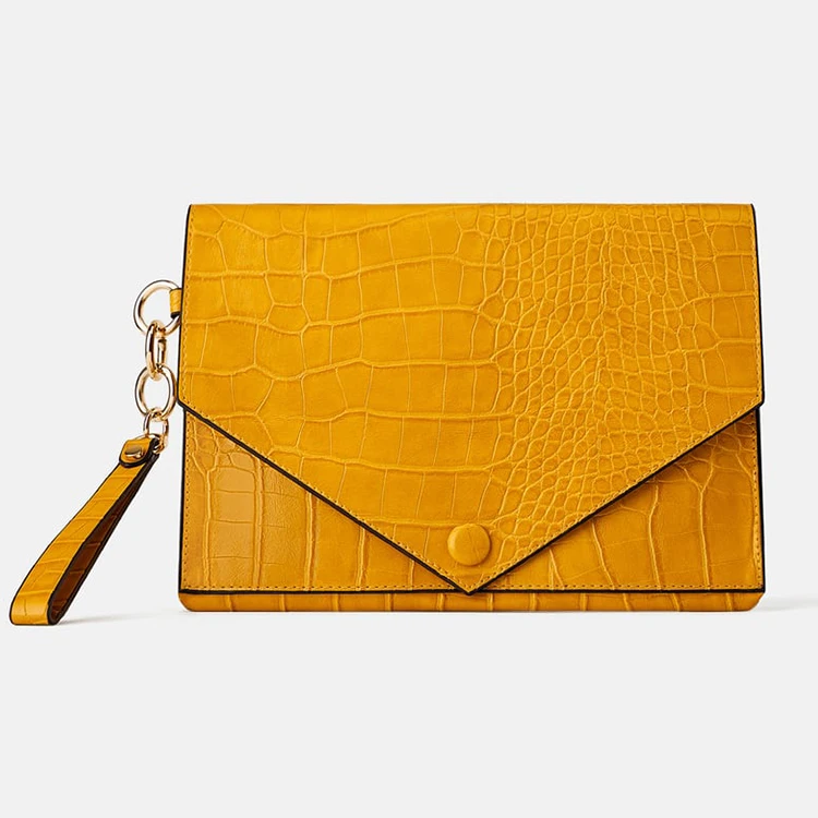 Custom Vegan Croc Leather Ladies Wristlet Pouch Envelope Clutch Bag Purse For Women