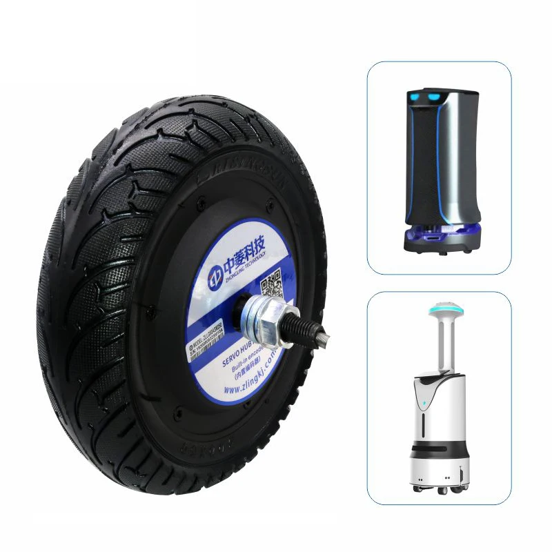 ZLTECH IP65 8 inch 24V 150W 120kg single axle shaft brushless electric UGV encoder DC wheel hub servo motor for delivery robot