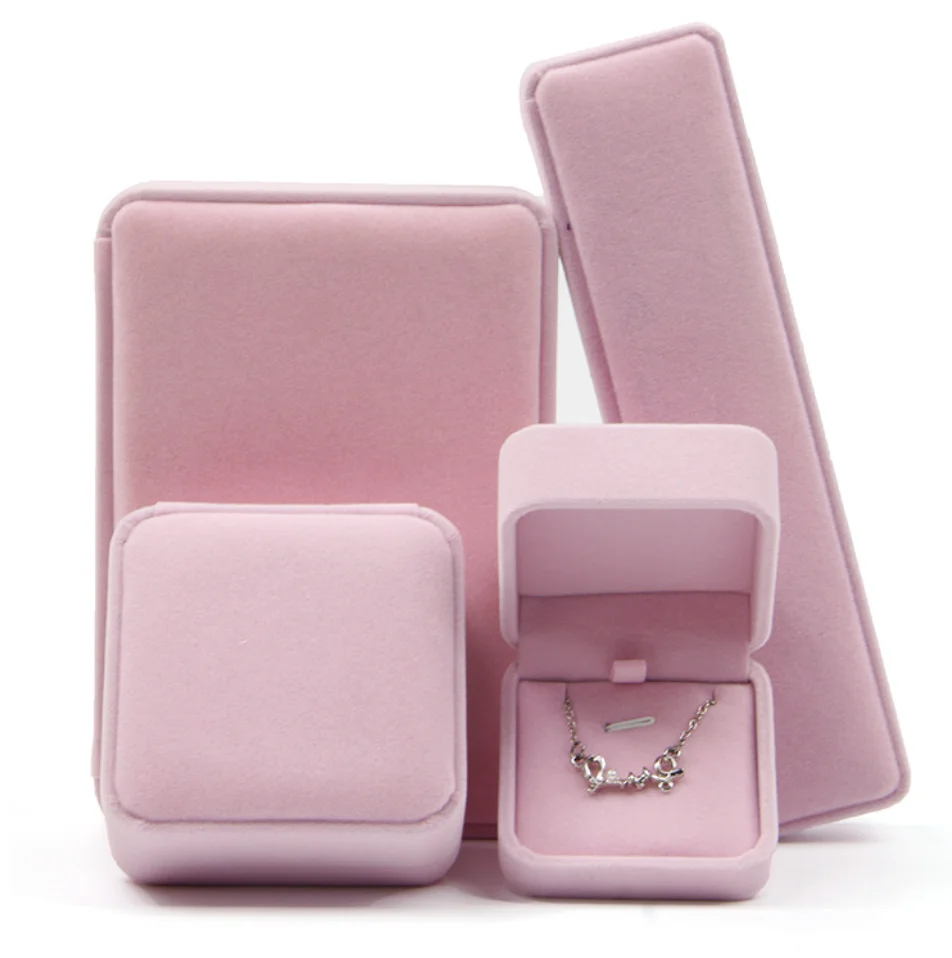 Wholesale pink Grey Jewellery Gift Boxes Material Velvet Lining Packaging Jewelry Box Velvet