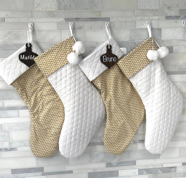 Custom Quilted Gold Christmas Stocking Gift Bag Socks For Xmas Family Decoration Pendant