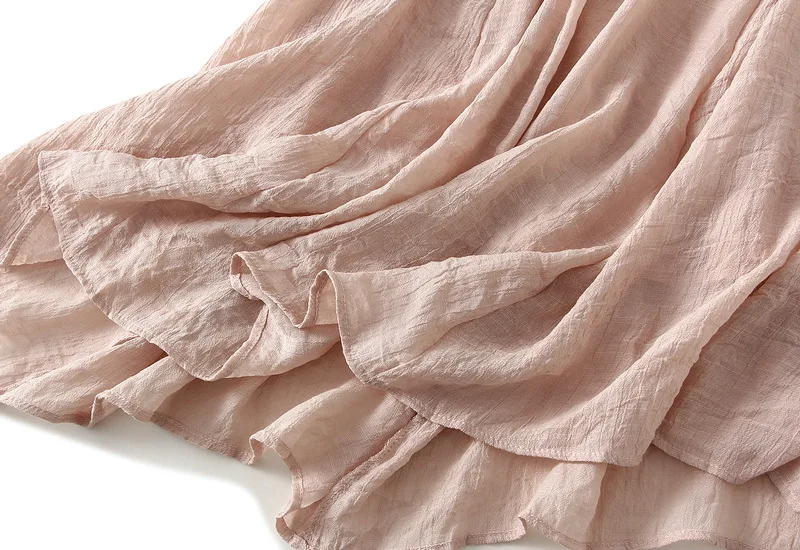Vintage Cotton Linen double-layer Skirt for Women 2024 new Medium Long Dress Skirt