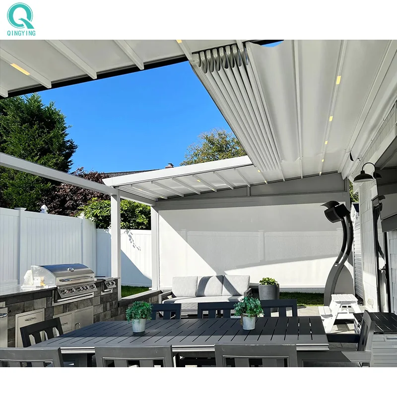 QINGYING outdoor waterproof canopy automatic rolling roof pergola