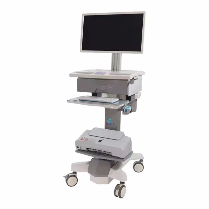 Factory price ECG ultrasound trolley Hospital computer desk notebook workstation Mobile medical trolley nursing car with printer