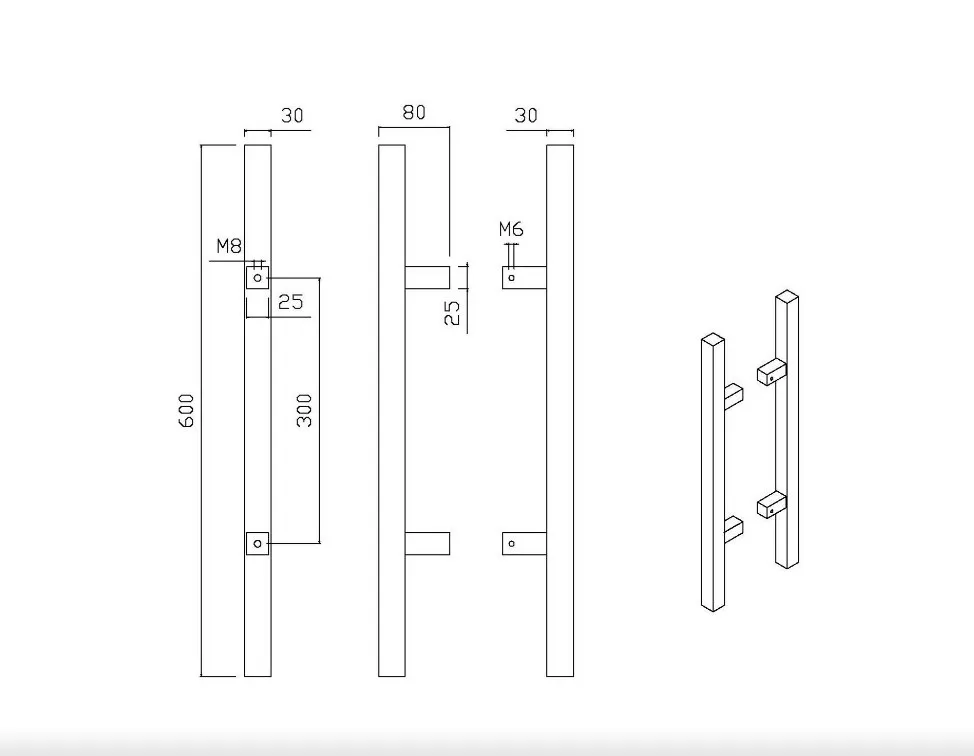 Square Black Entry Front Wooden Door Pull Handle Stainless Steel Glass Square Door Handle