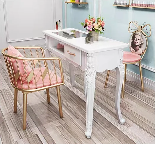 Wholesale Modern Pink Manicure Station Manicure Table And Chairs Metal Nail Bar Table