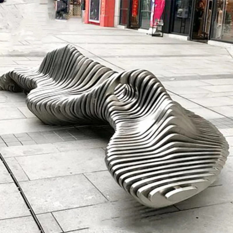 Factory Customized Stainless Steel  Modern Garden Park Decoration Metal Crafts Stainless Steel Rockery Chair Sculpture