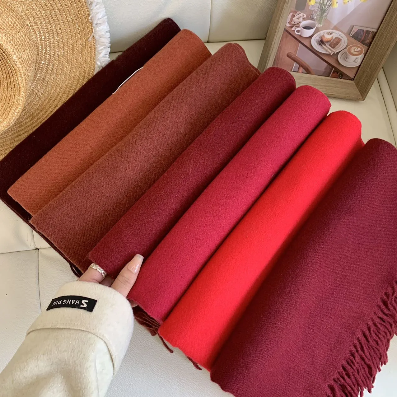 Hot Sell Winter Plain Color 200*70CM Cashmere Feel Scarves Men And Women Outwear Warm Big Shawls Wool Pashmina Scarf With Tassel