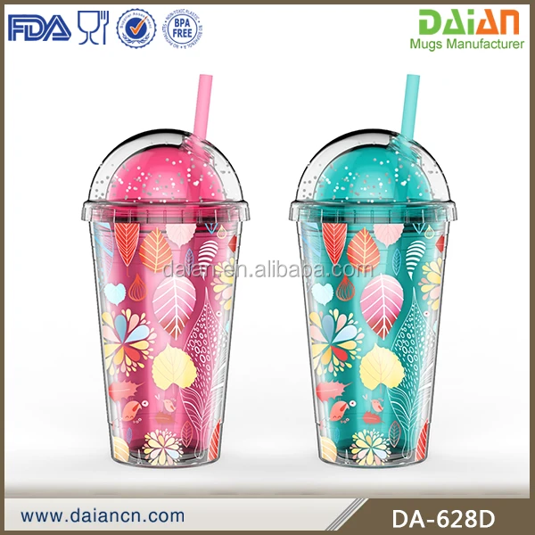 Custom Double Wall Plastic Tumbler with Removable Straw Classic Acrylic Tumbler with Lid and Straw 16oz Reusable Plastic Cup