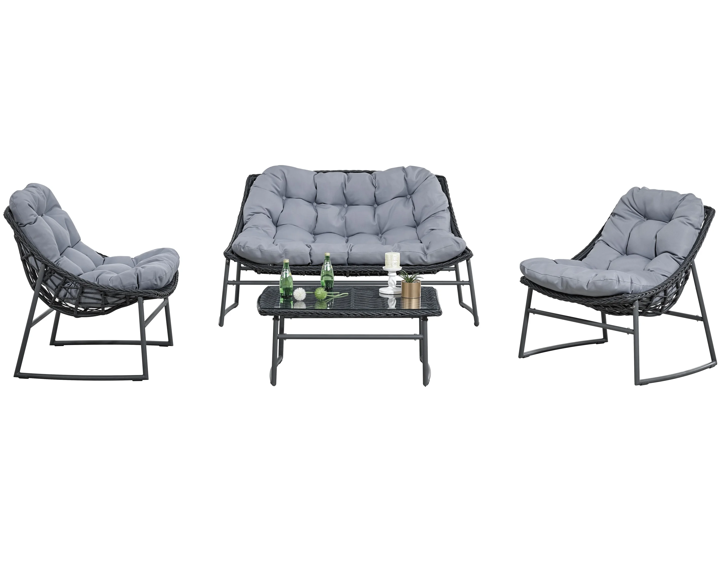 Inexpensive Outdoor Sofas Rattan Wicker  Garden Sofa Set Furniture Waterproof Frame Character Style park building