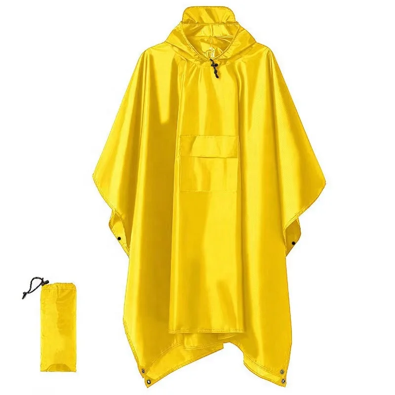 Hiking Camping Reusable Rain Ponchos with Hood & 1 Pouch for Adults