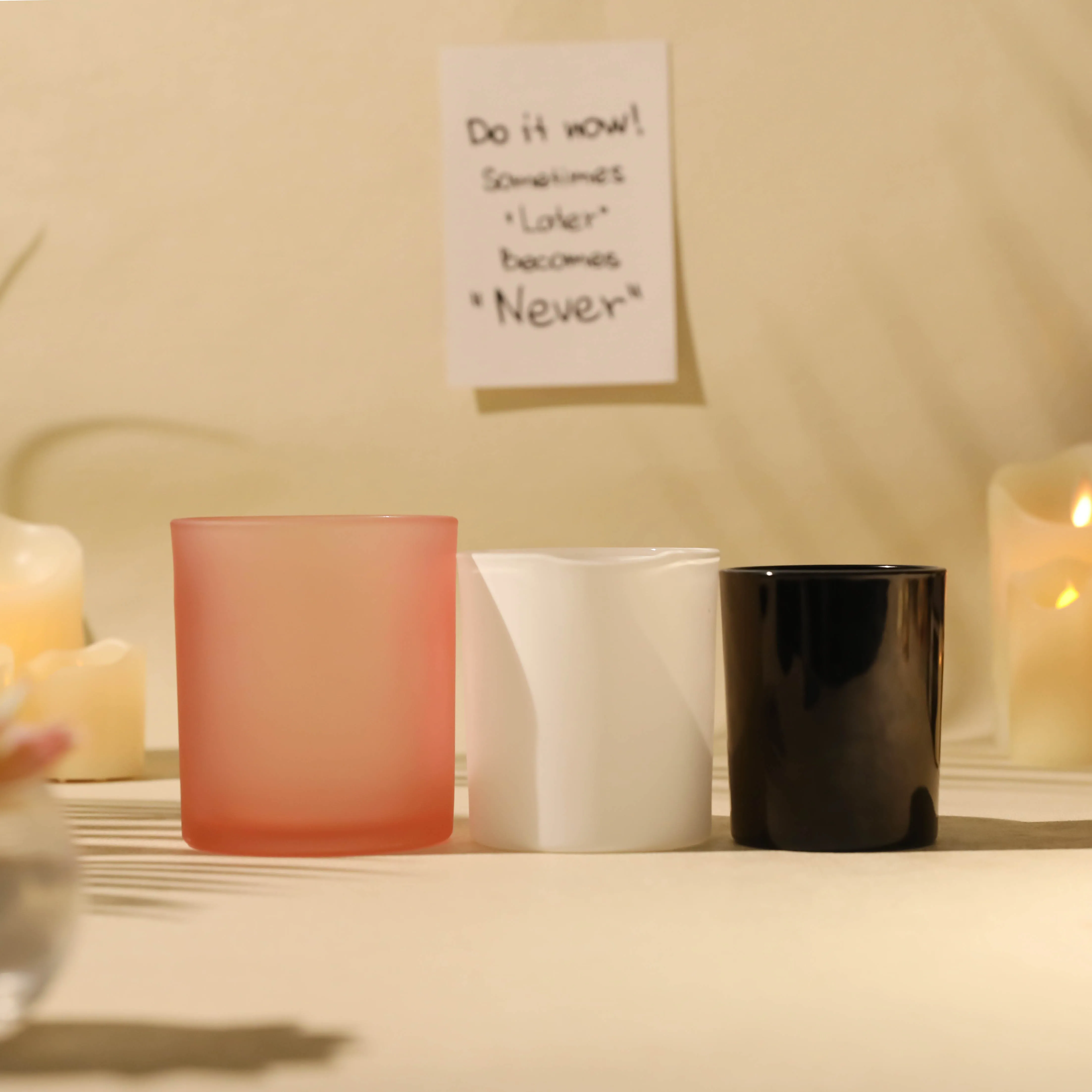 High quality luxury black glass candlesticks glass candle cans with lids for home decoration